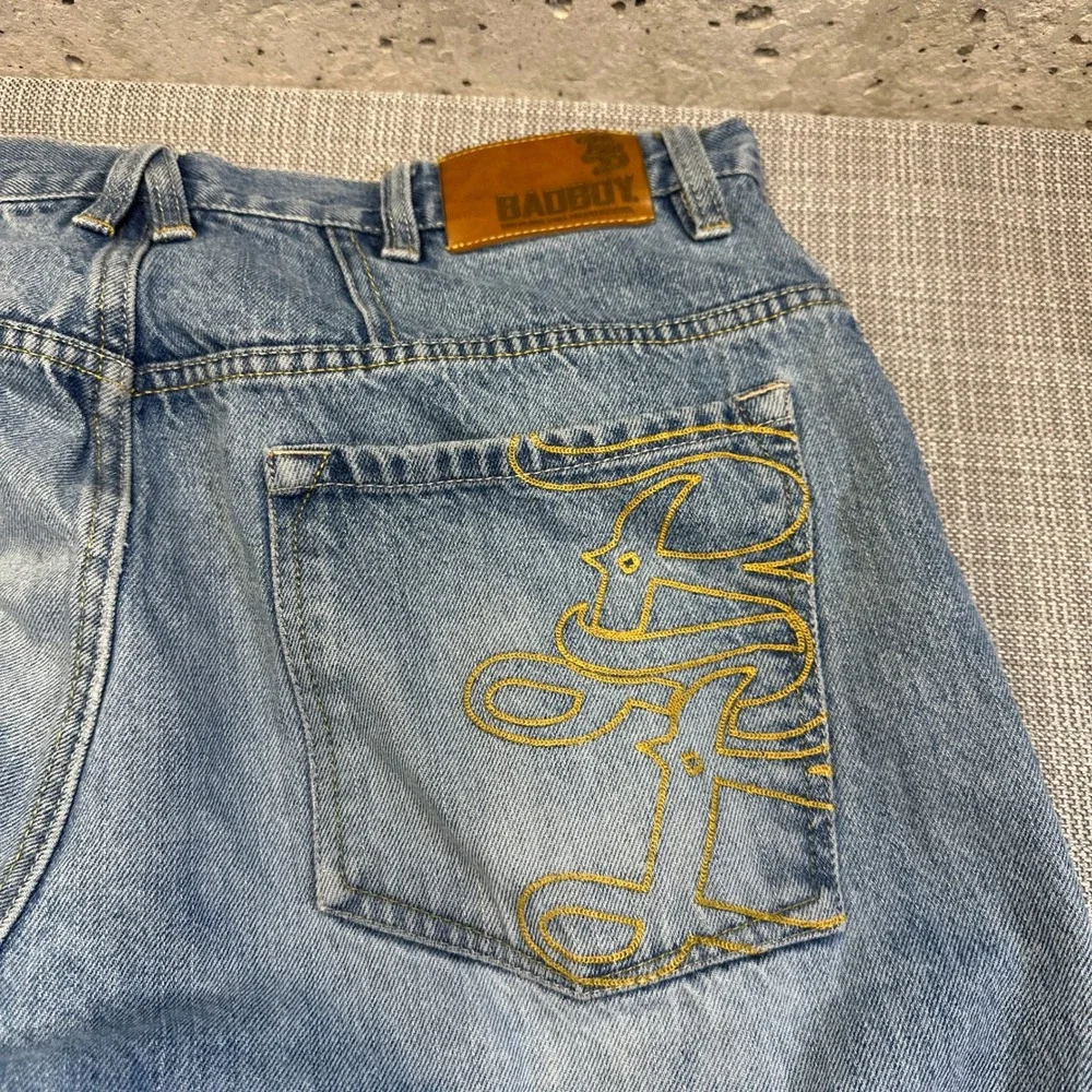 Vintage Bad Boy Jeans Mens 38x34 Light Wash Straight‎ Leg USA Workwear Grunge*